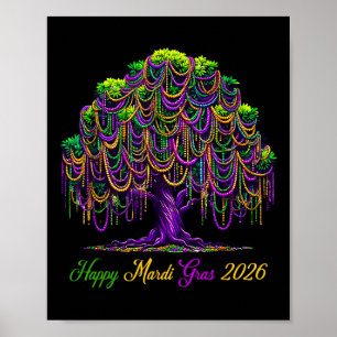 Mardi Gras-pärlor Träd 2026 Karnevalfestival Ny O Poster