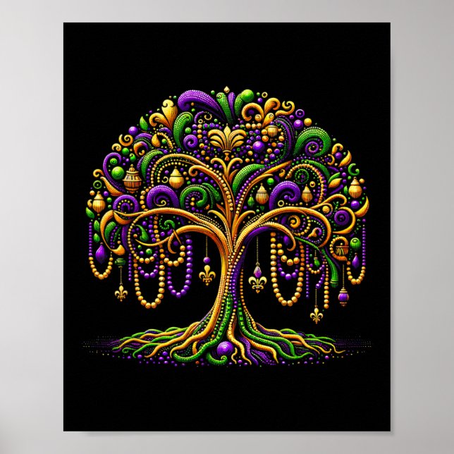 Mardi Gras Pärlor Träd New Orleans Festival Party  Poster (Framsidan)