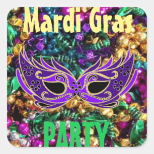 Mardi Gras Party 20 satte in etiketten Sticker Mar Fyrkantigt Klistermärke