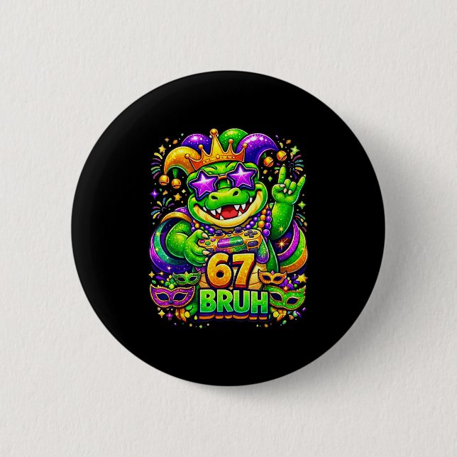 Mardi gras party alligator mardigator 67 bruh game knapp (Framsida)