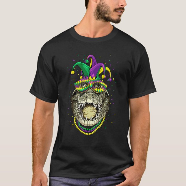 Mardi Gras Party Carnival Jester Crocodile Alligat T Shirt (Framsida)