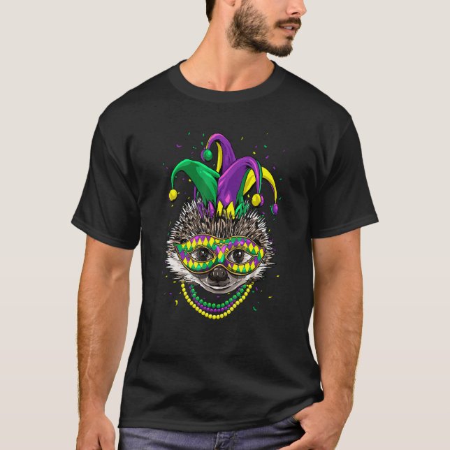 Mardi Gras Party Carnival Jester Hedgehog Animal T Shirt (Framsida)