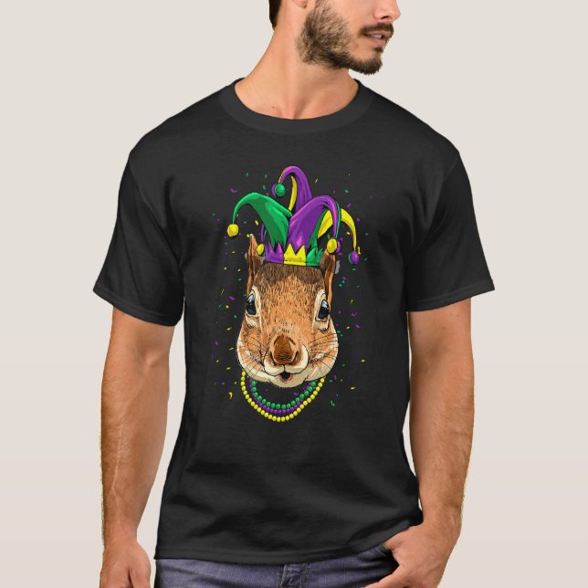 Mardi Gras Party Carnival Jester Squirrel Rodents  T Shirt (Framsida)