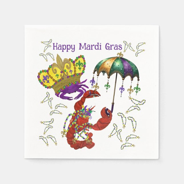 Mardi Gras party crawfish and crab fetstiv napkins Pappersservett (Framsidan)