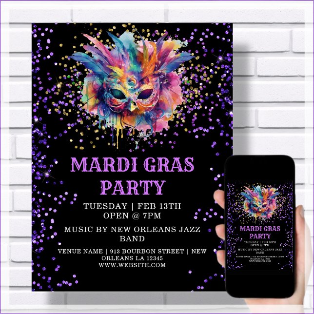 Mardi Gras Party Glitter Händelse Poster (Skapare uppladdad)