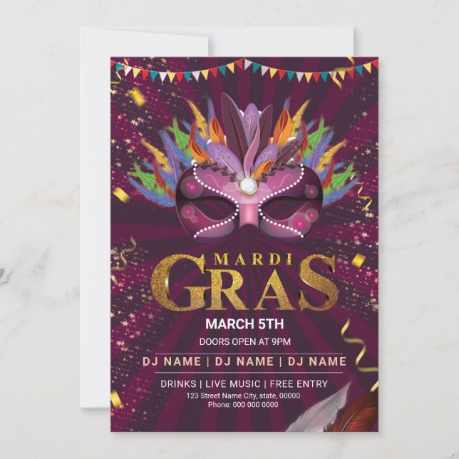 Mardi Gras Party-inbjudan Flyer Inbjudningar (Framsida)