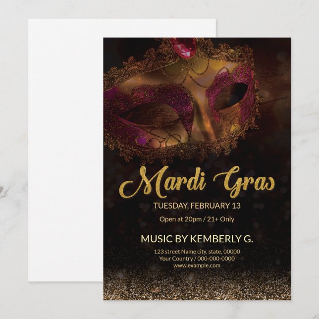 Mardi Gras Party-inbjudan Inbjudningar (Fram/baksida)