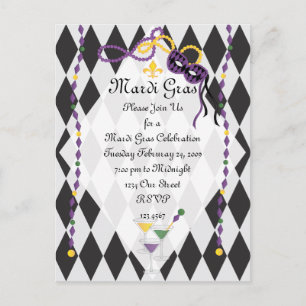 Mardi Gras Party Inbjudan Vykort
