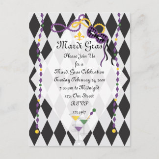Mardi Gras Party Inbjudan Vykort