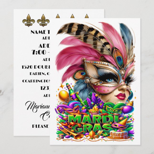 Mardi Gras - Party Invitation Inbjudningar (Fram/baksida)