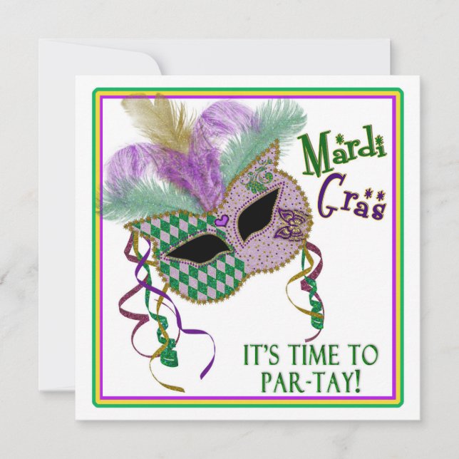 MARDI GRAS PARTY INVITATION - MASK - SQUARE INBJUDNINGAR (Framsida)