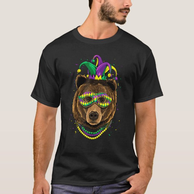 Mardi Gras Party Jester Grizzly Bear Carnival Anim T Shirt (Framsida)