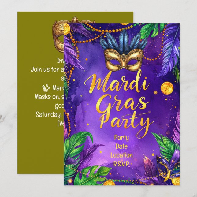Mardi Gras Party – Let the Good Times Roll Inbjudningar (Fram/baksida)
