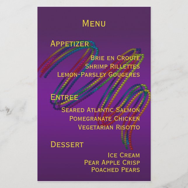 Mardi Gras Party Menu Stationery (Framsida)