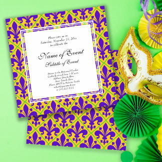 Mardi Gras Party New Orleans Fleur de Lis Inbjudningar