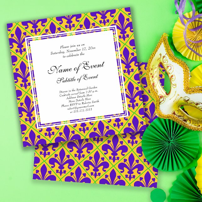 Mardi Gras Party New Orleans Fleur de Lis Inbjudningar (Skapare uppladdad)