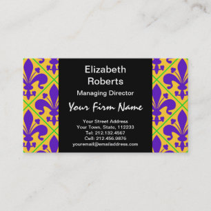 Mardi Gras party New Orleans Fleur de Lis Visitkort