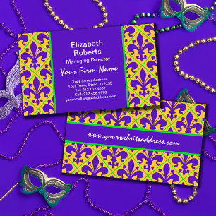 Mardi Gras Party New Orleans Fleur de Lis Visitkort