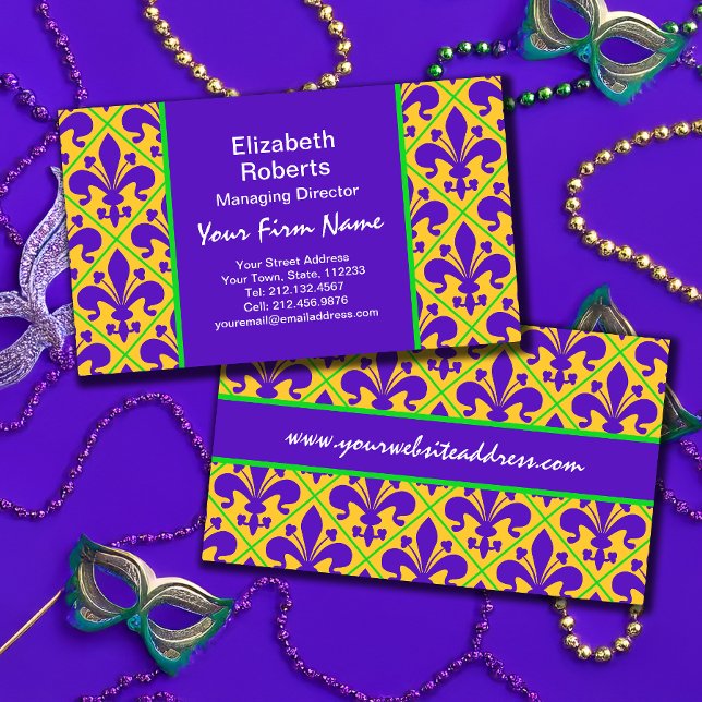 Mardi Gras Party New Orleans Fleur de Lis Visitkort (Skapare uppladdad)