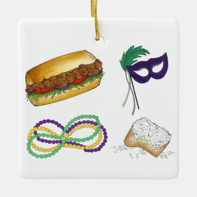 Mardi Gras Party Pärlor Beignet Po'Boy Mask Julgransprydnad Keramik (Framsida)
