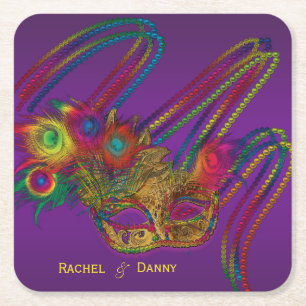 Mardi Gras Party Personlig Drink Coasters Underlägg Papper Kvadrat