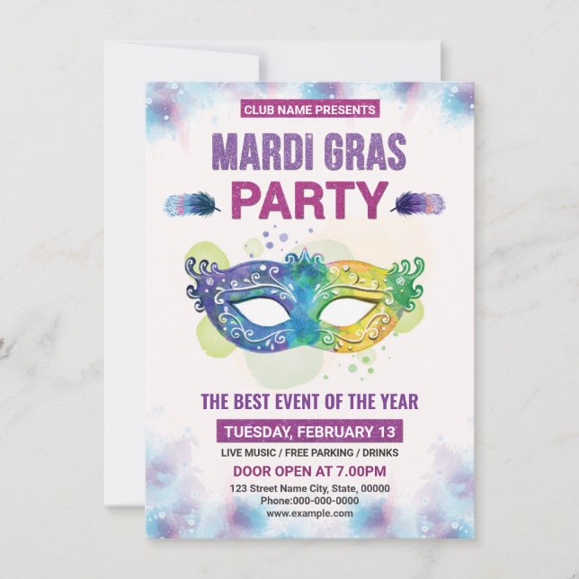 Mardi Gras-partynodning Inbjudningar (Framsida)
