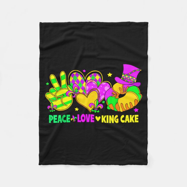 Mardi Gras Peace Love King Cake Funny Party Carniv Fleecefilt (Framsidan)