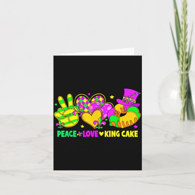 Mardi Gras Peace Love King Cake Funny Party Carniv Kort (Framsida)