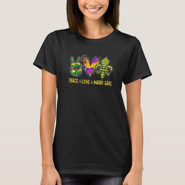 Mardi Gras Peace Love Mardi Gras Funny Mardi Gras  T Shirt (Framsida)