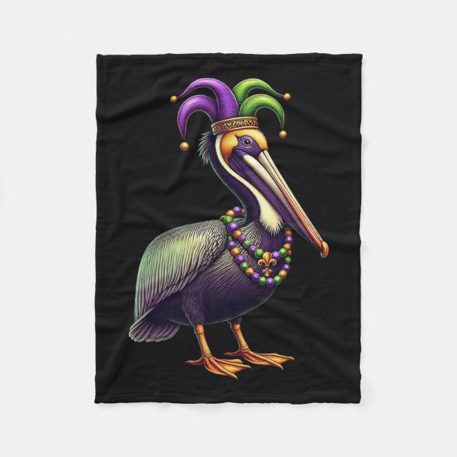 Mardi Gras Pelican Louisiana Parad Animal Lover M Fleecefilt (Framsidan)