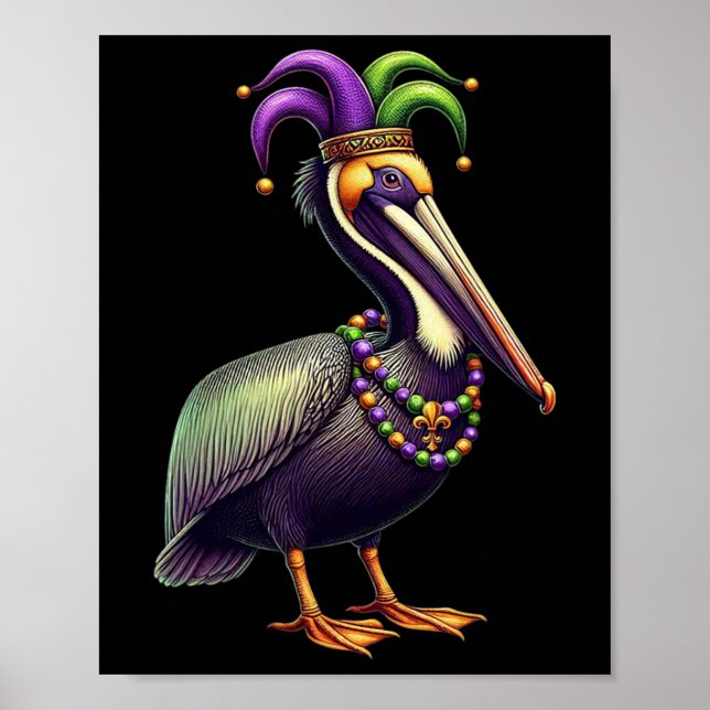 Mardi Gras Pelican Louisiana Parad Animal Lover M Poster (Framsidan)