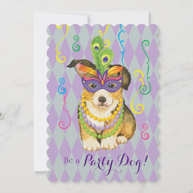 Mardi Gras Pembroke Welsh Corgi Inbjudningar (Framsida)