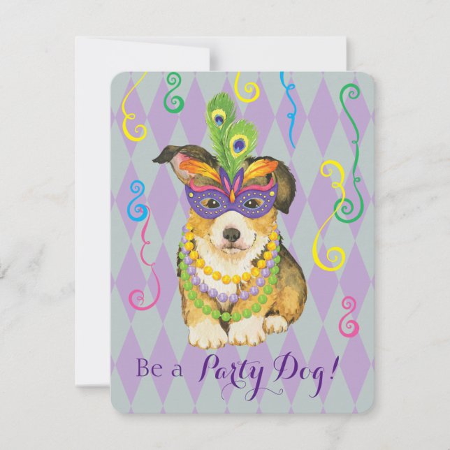 Mardi Gras Pembroke Welsh Corgi Inbjudningar (Framsida)