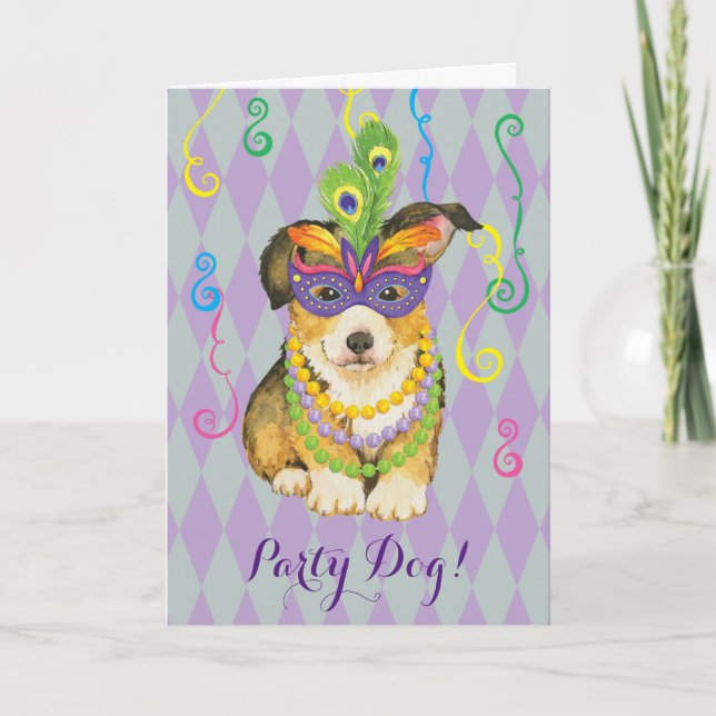 Mardi Gras Pembroke Welsh Corgi Kort (Framsida)