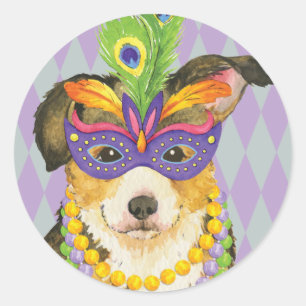 Mardi Gras Pembroke Welsh Corgi Runt Klistermärke