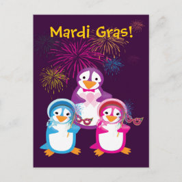 Mardi Gras Penguins vycard Vykort