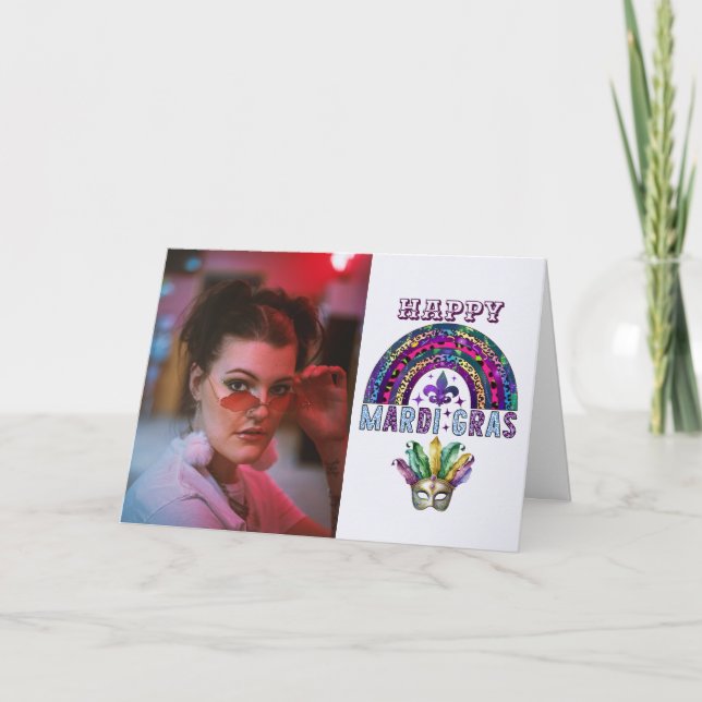 Mardi Gras Personlig Fotokort Tack Kort (Framsida)