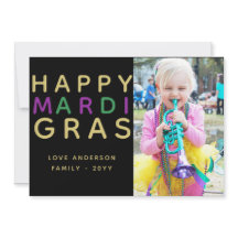 Mardi Gras Photo Card - Modern Lila Grönt Guld