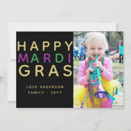 Mardi Gras Photo Card - Modern Lila Grönt Guld Inbjudningar