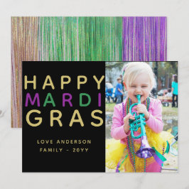 Mardi Gras Photo Card - Modern Lila Grönt Guld Inbjudningar