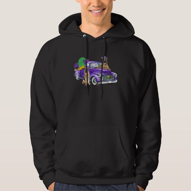 Mardi Gras Pickup Truck German Shepherd Dogs Hoodie (Framsida)