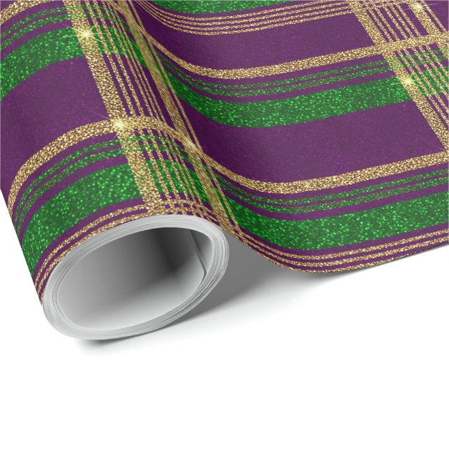 Mardi Gras Plaid Presentpapper (Rullad Hörn)