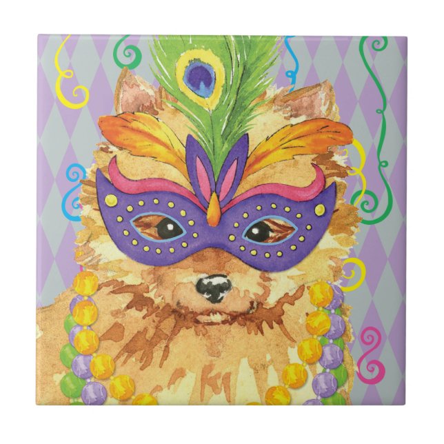 Mardi Gras Pomeranian Kakelplatta (Framsidan)