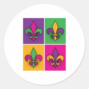 Mardi Gras Pop Art Fleur de Lis Runt Klistermärke