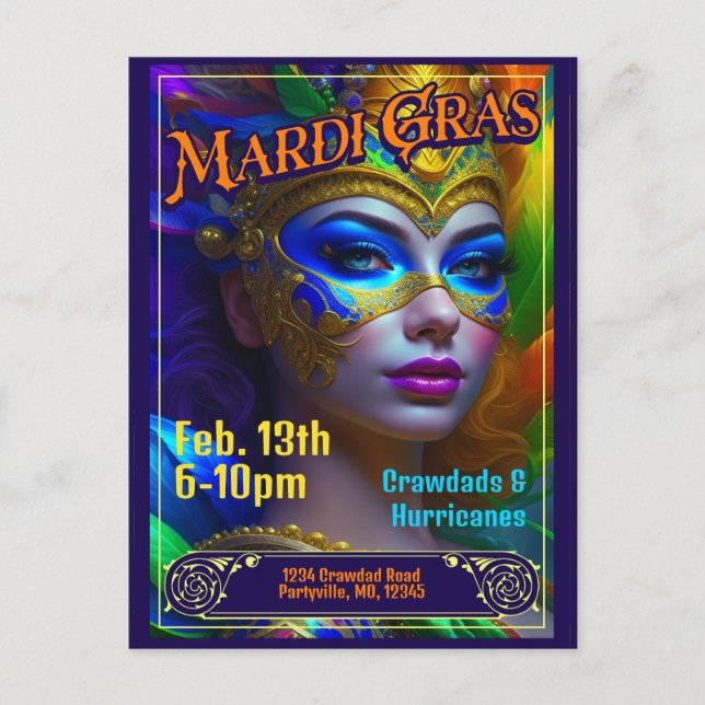Mardi Gras Poster inbjudningar Vykort (Framsida)