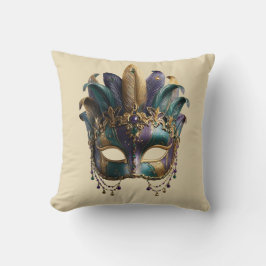Mardi Gras-praktfull fjädermask Kudde