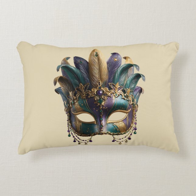 Mardi Gras-praktfull fjädermask Prydnadskudde (Framsidan)