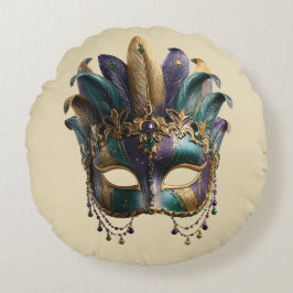 Mardi Gras-praktfull fjädermask Rund Kudde