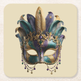 Mardi Gras-praktfull fjädermask Underlägg Papper Kvadrat