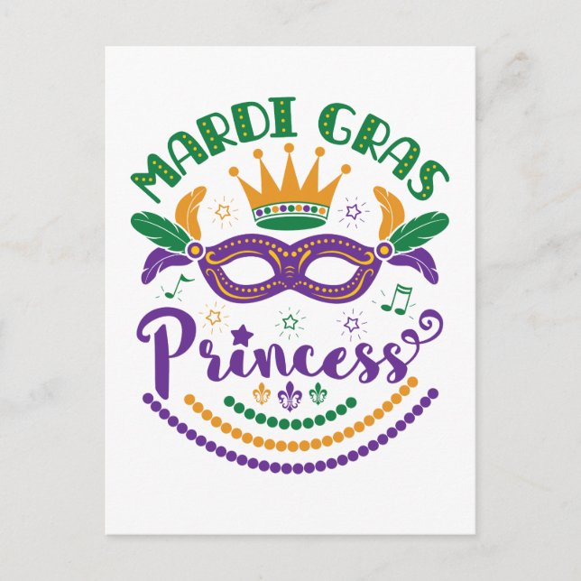 Mardi Gras Princess Cute Women Girls Carnival Vykort (Framsida)